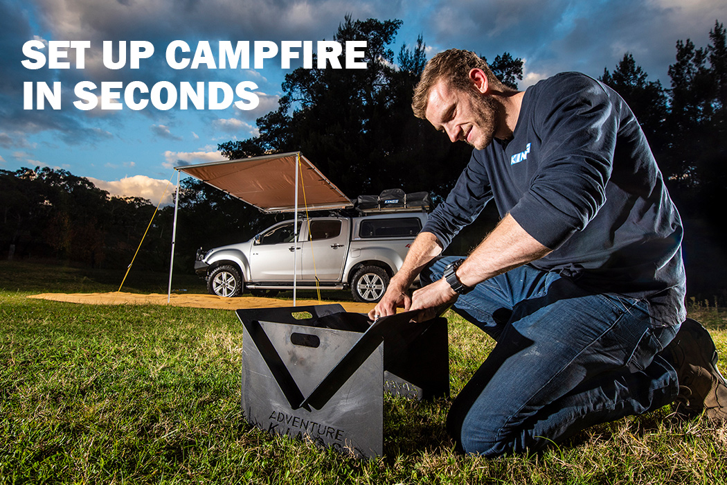 Adventure Kings Portable Steel FirePit +Camp Fire BBQ Plate combo grill